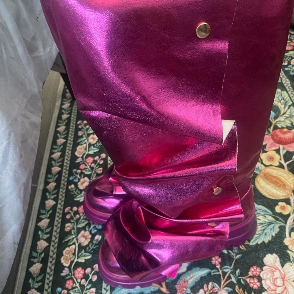 Boots Metallic Magenta Platform Over-the-Knee Boots - Women No Name